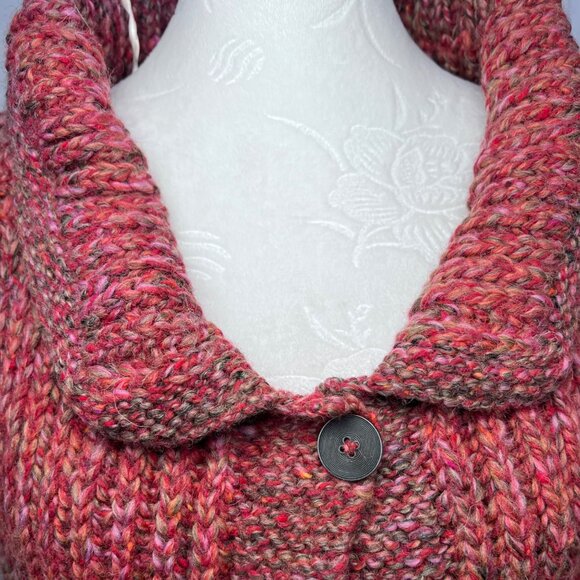 Cropped Chunky Knit Cardigan NWT Rowan Purelife Marled Red Short Sleeve S M - Picture 2 of 9